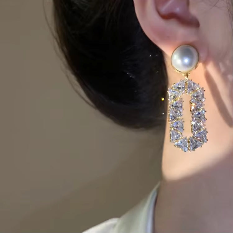 Light luxury oval full diamond earrings niche design pearl