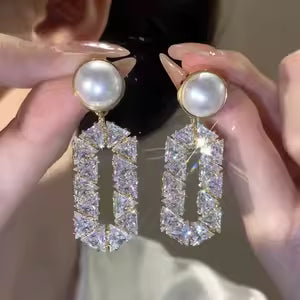Light luxury oval full diamond earrings niche design pearl