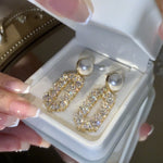 Light luxury oval full diamond earrings niche design pearl