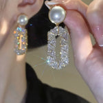 Light luxury oval full diamond earrings niche design pearl